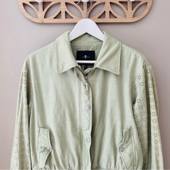 7 For All Mankind Eyelet Sleeve Bomber Jacket Green Sz Small - Picture 2 of 10